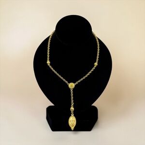 Ben-Amun Fleur de Lis Y Necklace Gold Tone Pendant Adjustable 21–23”